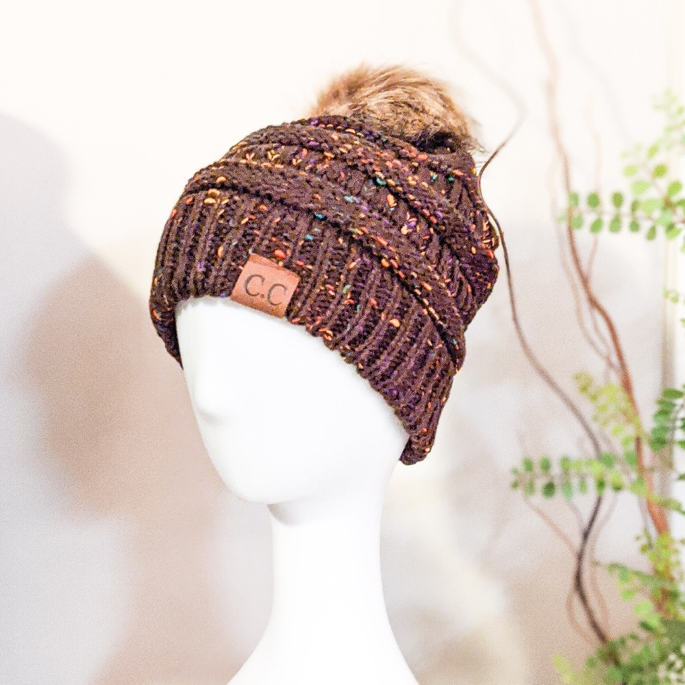 New C.C. Beanie Brand New with Vegan Fur Top - Picture 2 of 3